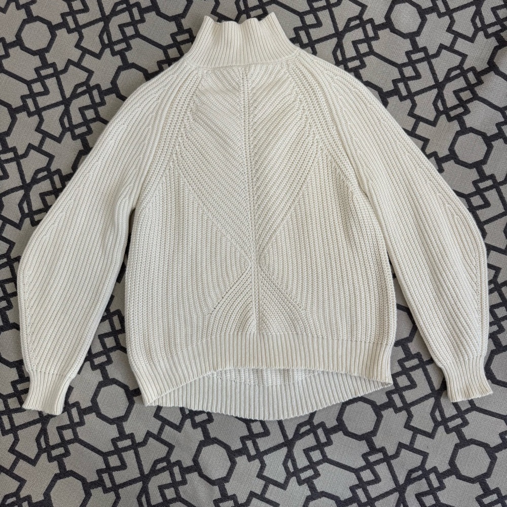 Pearl Lela Rose Chunky Ribbed Knit Turtleneck Wool Cashmere Sweater Ivory Sz M